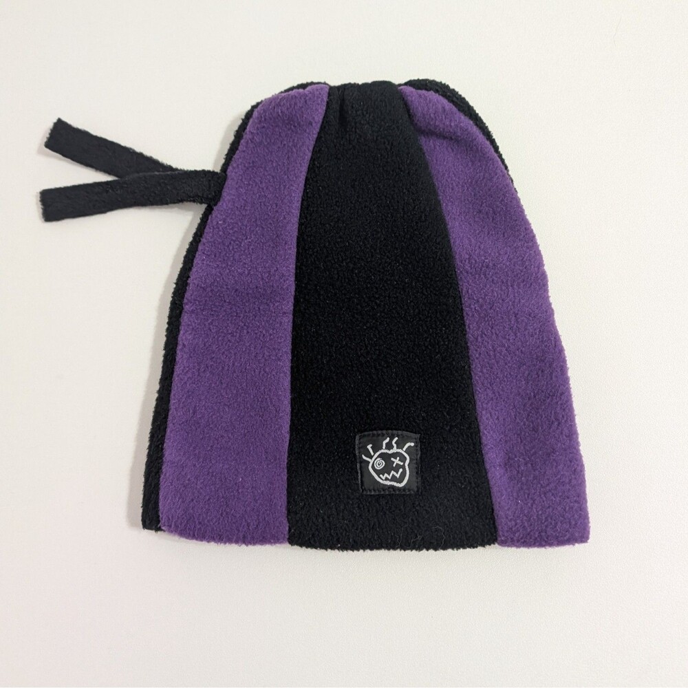 VTG 90s Bula Purple Black Striped Fleece Beanie Hat USA Made Adult Ski Snowboard